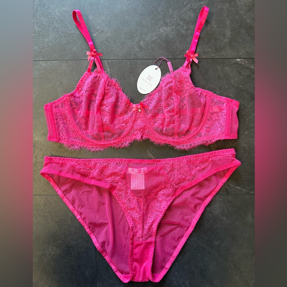 NWT Avidlove Pink Lace Bra & Underwear Set Size XXL